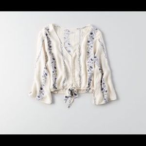 American Eagle tie-front bell sleeve top